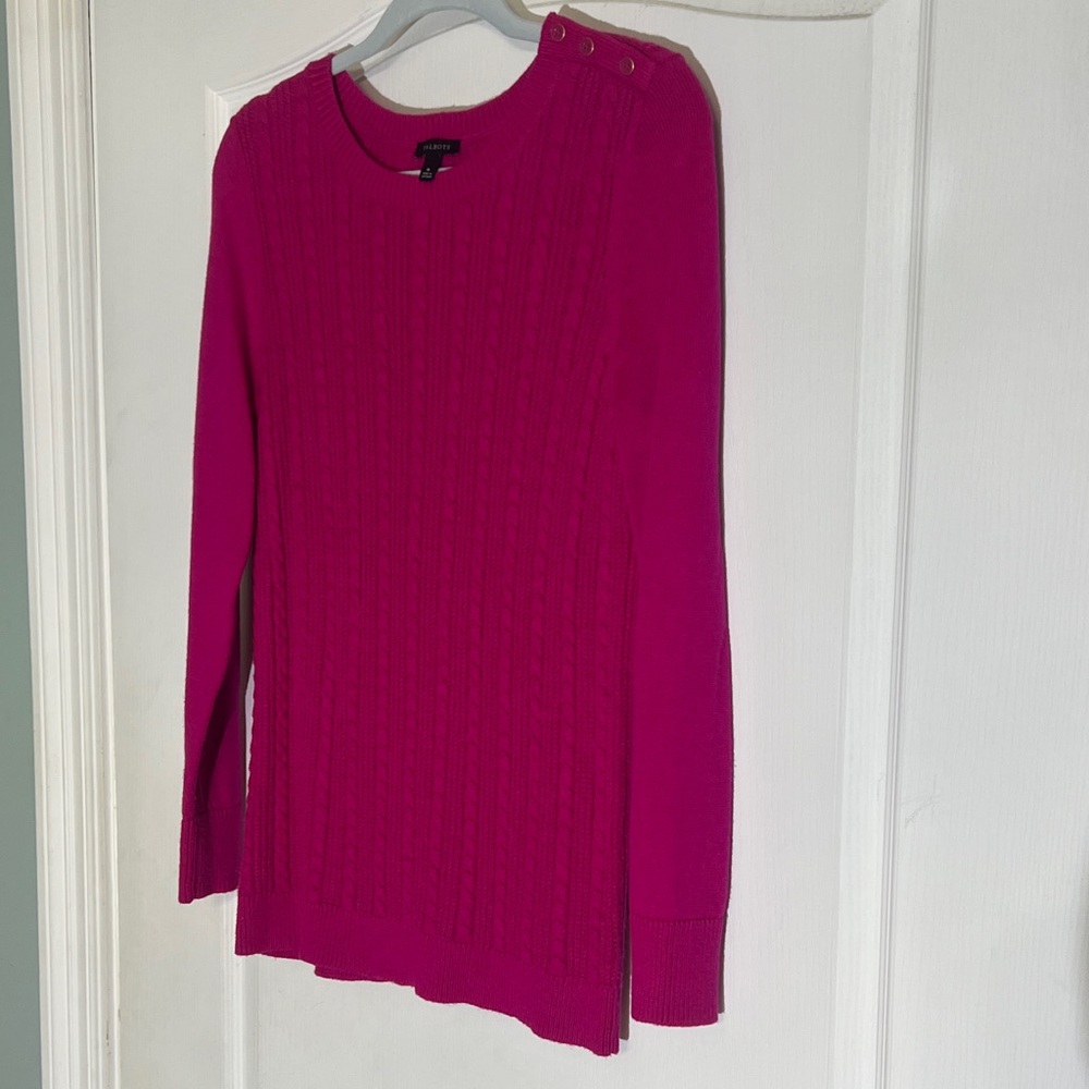 Talbots Fuchsia Crewneck Sweater with Shoulder Buttons